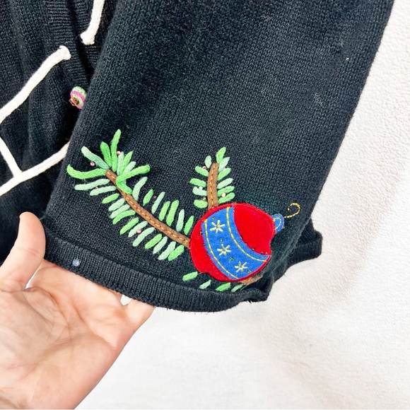 Vtg. Quacker Factory Christmas Cardigan Sweater 3X Knit 3D Embroidered Bauble - Picture 4 of 12